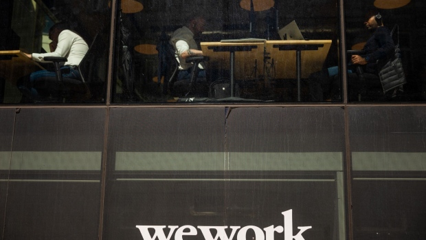 Workers at a WeWork coworking office in London.