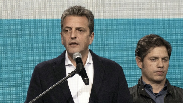Sergio Massa during an election night rally at the party headquarters in Buenos Aires.