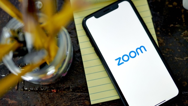 The Zoom logo on a smartphone arranged in Germantown, New York, US, on Saturday, May 13, 2023. Zoom Video Communications Inc. is scheduled to release earnings figures on May 23. Photographer: Gabby Jones/Bloomberg
