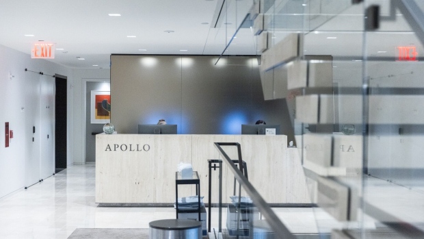 The Apollo Global Management LLC office during an interview on an episode of Bloomberg Wealth with David Rubenstein in New York, U.S., on Tuesday, April 5, 2022. Apollo started collaborating with fintech firm Figure Technologies last year on blockchain technology designed specifically for the finance industry. Photographer: Jeenah Moon/Bloomberg