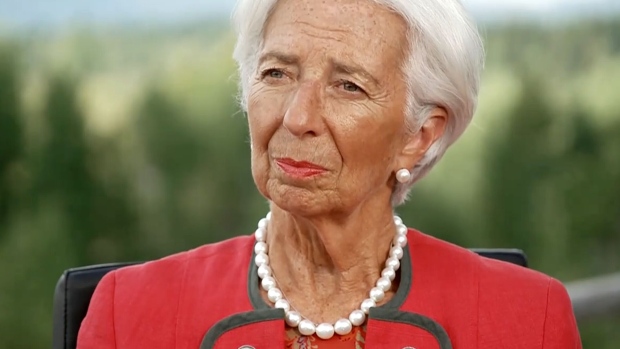 Christine Lagarde speaks on Bloomberg TV from the Jackson Hole symposium on Aug. 25.
