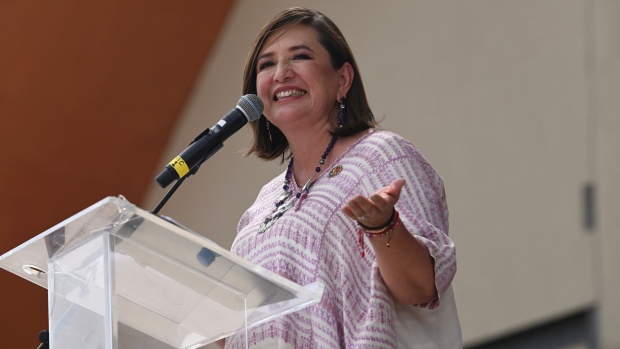 Senator Xochitl Galvez, an opposition presidential candidate, speaks during a campaign rally in Tijuana, Mexico, on Sunday, July 30, 2023.