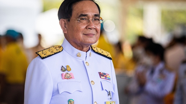 BANGKOK, THAILAND - JULY 28: Caretaker Prime Minister, Prayut Chan-o-cha, takes part in a morning alms-giving ceremony to celebrate King Maha Vajiralongkorn's birthday on July 28, 2023 in Bangkok, Thailand. Thai royalists and government officials attend a gathering in Sanam Luang to celebrate King Maha Vajiralongkorn's 71st birthday. (Photo by Lauren DeCicca/Getty Images)