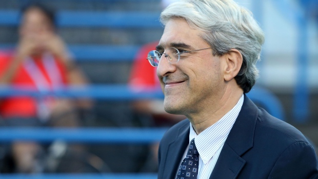 NEW HAVEN, CT - AUGUST 22: Yale University president Peter Salovey looks on during the opening ceremony on day 2 of the Connecticut Open at the Connecticut Tennis Center at Yale on August 22, 2016 in New Haven, Connecticut. (Photo by Adam Glanzman/Getty Images)