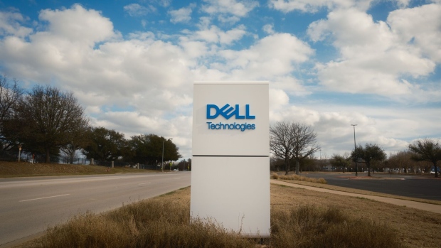 Signage outside Dell Technologies headquarters in Round Rock, Texas, US, on Monday, Feb. 6, 2023. Dell Technologies Inc. is eliminating about 6,650 roles as it faces plummeting demand for personal computers, becoming the latest technology company to announce thousands of job cuts. Photographer: Jordan Vonderhaar/Bloomberg