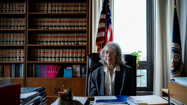 Pauline Newman, judge with the US Court of Appeals for the Federal Circuit, in her chambers in Washington, DC, US, on Friday, June 23, 2023. Newman cannot hear new cases until a probe into her fitness to remain on the bench is resolved, a development in an uncharacteristically public employment dispute within the judiciary that is drawing fresh attention to the consequences of lifetime appointments for federal judges.