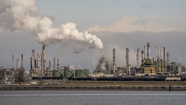 The Marathon Anacortes Refinery in Anacortes, Washington, U.S., on Monday, March 7, 2022. Oil had its biggest daily swing ever, with Brent surging to nearly $140 after the U.S. said it was considering a ban on Russian petroleum imports.. Photographer: David Ryder/Bloomberg