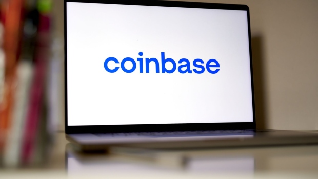 The Coinbase logo on a laptop arranged in the Brooklyn borough of New York, US, on Wednesday, June 7, 2023. The list of digital tokens deemed as unregistered securities by the Securities and Exchange Commission now spans over $120 billion of crypto after the US agencys lawsuits against Binance Holdings Ltd. and Coinbase Global Inc.