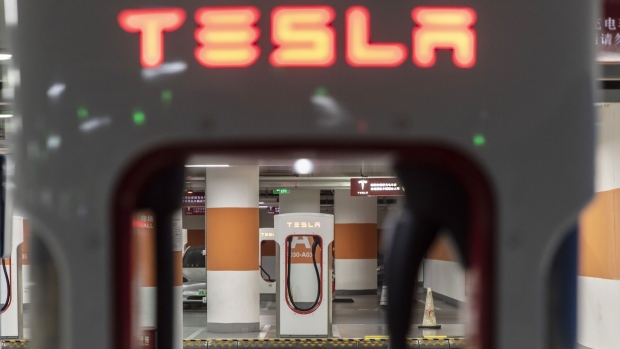 A Tesla Inc. Supercharger station. Photographer: Qilai Shen/Bloomberg