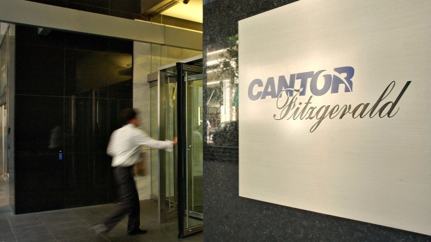 A man enters Cantor Fitzgerald offices in New York.