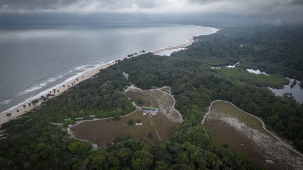 Aerial view of the coastline of Gabon’s Loango National Park.  Photographer: Guillem Sartorio/Bloomberg