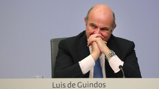 Luis de Guindos, vice president of the European Central Bank (ECB), pauses during a rates decision news conference in Frankfurt, Germany, on Wednesday, April 10, 2019. European Central Bank (ECB) President Mario Draghi signaled that the ECB expects to rely on long-term bank loans and tweaks to its negative interest-rate policy as a first defense if officials need to intensify their fight against the economic slowdown. Photographer: Krisztian Bocsi/Bloomberg