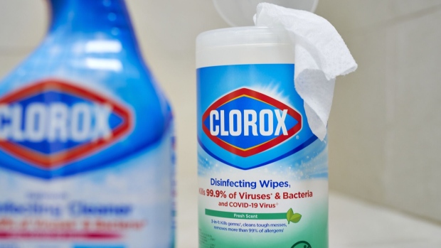Clorox disinfecting wipes arranged in Germantown, New York, US, on Monday, July 24, 2023. Clorox Co. released earnings figures on August 2.