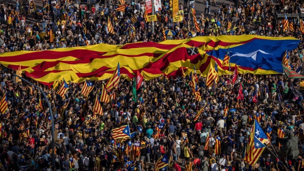 Catalans celebrate Catalonia's National Day in Barcelona on Sept. 11.