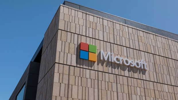 Signage outside the Microsoft campus in Mountain View, California, U.S., on Thursday, July 22, 2021. Microsoft Corp.'s expected to release earnings figures on July 27.