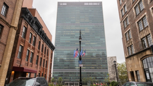 The United Nations headquarters in New York on Sept. 18. Photographer: Jeenah Moon/Bloomberg