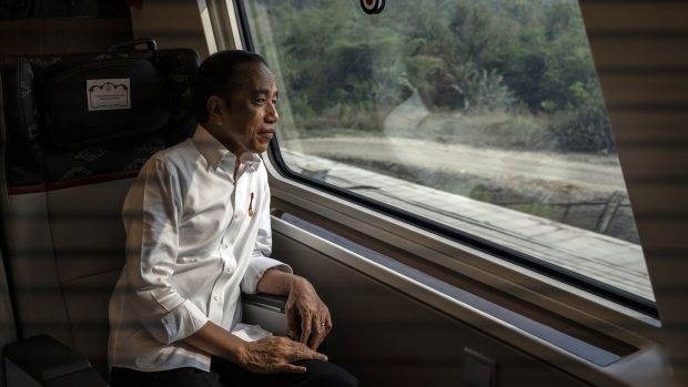 Jokowi on the Jakarta-Bandung high-speed rail on Sept. 19. Photographer: Rosa Panggabean/Bloomberg
