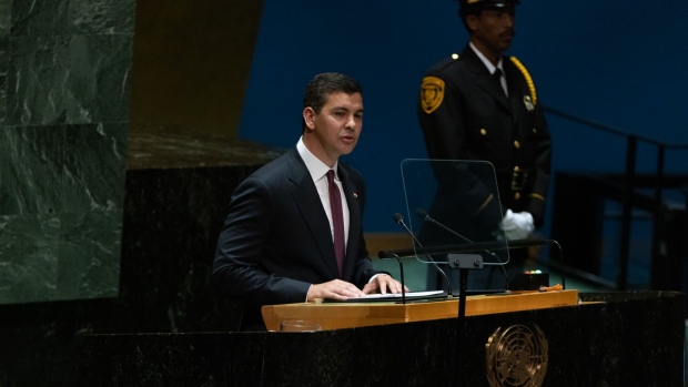 Santiago Peña at the United Nations General Assembly in New York on Sept. 19. Photographer: Jeenah Moon/Bloomberg