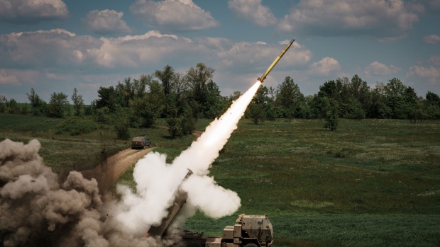 A Himars launcher fires a rocket in eastern Ukraine in May.