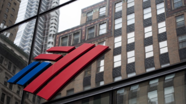 Bank of America Corp. signage is displayed at a branch in New York, U.S., on Friday, April 10, 2020. Bank of America is scheduled to release earnings figures on April 15.