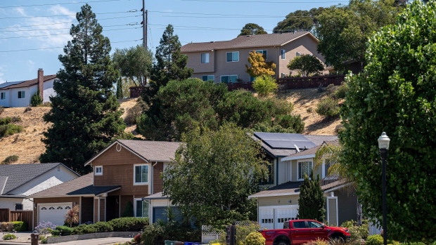 Homes in Hercules, California, US, on Wednesday, Aug. 16, 2023. The US 30-year mortgage rate rose to 7.16% last week, matching the highest since 2001 and crimping both sales and refinancing activity.