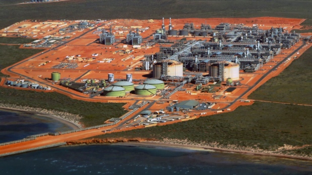 The Gorgon liquefied natural gas (LNG) and carbon capture and storage (CCS) facility, operated by Chevron Corp., at Barrow Island, Australia, on Monday, July 24, 2023. Chevron received approval to develop the site into a major liquefied natural gas export facility on the basis they could capture and store 80% of the CO2 mixed in with the fuel, instead of releasing it. Photographer: Lisa Maree Williams/Bloomberg