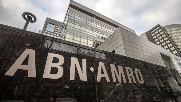 Signage for ABN Amro Group NV at the bank's corporate headquarters in Amsterdam, Netherlands, on Tuesday, Feb. 1, 2022. ABN Amro, which hit a 52-week high on Feb. 2, is scheduled to release earnings on Feb. 9. Photographer: Peter Boer/Bloomberg