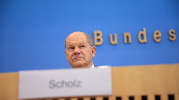 Olaf Scholz, Germany's chancellor, during a news conference in Berlin, Germany, on Wednesday, June 14, 2023. Germany singled out Russia as the principal menace to its security and signaled it wants to pursue a partnership with China despite the Asian nation increasingly behaving like a rival and competitor.