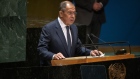 Lavrov addressing the UN General Assembly on Sept. 23, before his press conference.
