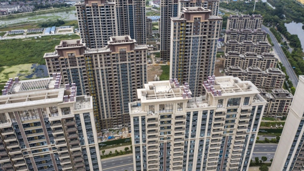 Residential buildings under construction at the Tao Yuan Tian Jing project, developed by China Evergrande Group, in Yangzhou, China, on Thursday, Sept. 7, 2023.  Source: Bloomberg
