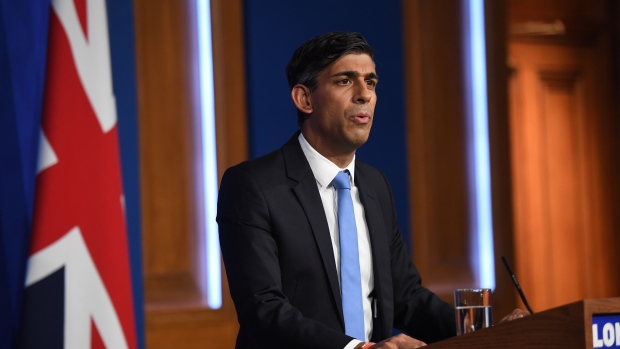 Rishi Sunak, UK prime minister, speaks at a news conference in Downing Street in London, UK, on Wednesday, Sept. 20, 2023. Sunak was told weeks before deciding to roll back his green policies that he risked jeopardizing Britain’s place as global leader on climate as well as his legally binding net zero goal.