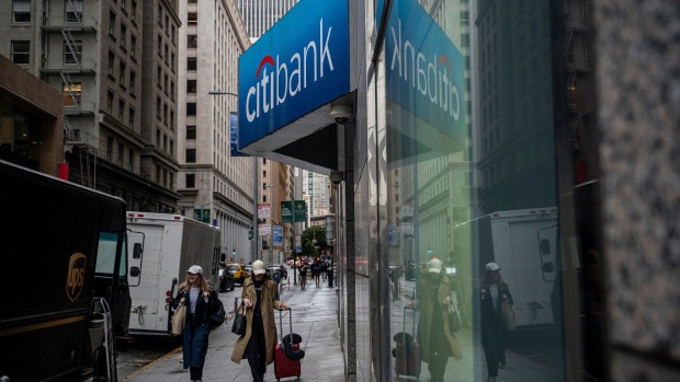 Pedestrians pass a Citibank branch in San Francisco, California, U.S., on Friday, April 7, 2023. Citigroup Inc. is scheduled to release earnings figures on April 14.