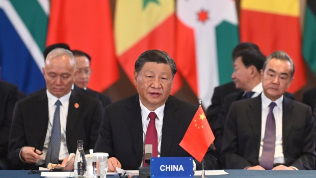 Xi Jinping, China's president, during the China-Africa leaders' roundtable on the closing day of the BRICS summit at the Sandton Convention Center in the Sandton district of Johannesburg, South Africa, on Thursday, Aug. 24, 2023. Expansion of BRICS membership is top of the agenda for the summit being hosted this week by South Africa.
