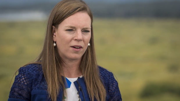 Megan Greene, senior fellow at Harvard Kennedy School, speaks during a Bloomberg Television interview at the Jackson Hole economic symposium, sponsored by the Federal Reserve Bank of Kansas City, in Moran, Wyoming, U.S., on Friday, Aug. 23, 2019. Greene discussed Fed Chairman Jerome Powell's speech and trade.