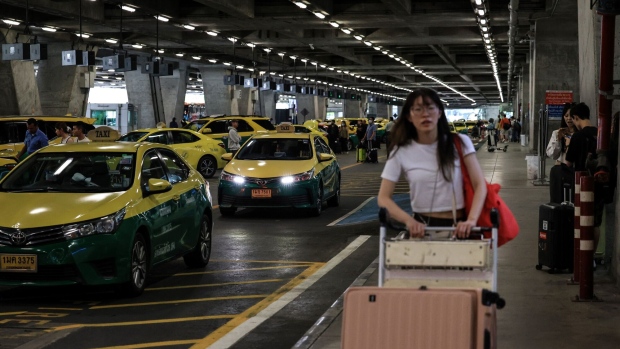 Taxis at Suvarnabhumi Airport in Bangkok, Thailand, on Monday, Sept. 25, 2023. Thailand agreed to waive visa requirements for travelers from China and Kazakhstan for five months starting Sept. 25 as the tourism-reliant nation turns to the travel industry to prop up Southeast Asia’s second-largest economy.