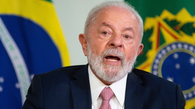 Luiz Inacio Lula da Silva, Brazil's president, speaks during meeting at Planalto Palace in Brasilia, Brazil, on Wednesday, Sept. 27, 2023. Lula met with Rio Grande do Sul officials following deadly storms that have devastated the southern most state of Brazil.