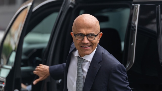 Satya Nadella, chief executive officer of Microsoft Corp., arrives to court in San Francisco, California, US, on Wednesday, June 28, 2023. Microsoft and Activision Blizzard CEOs are expected to testify to persuade a federal judge in California to reject the Federal Trade Commissions effort to block their $69 billion deal.
