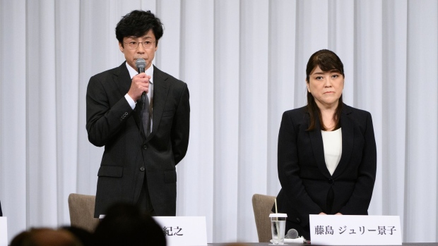 Julie Keiko Fujishima, right, and Noriyuki Higashiyama, during a news conference on Sept. 7. Photographer: Akio Kon/Bloomberg