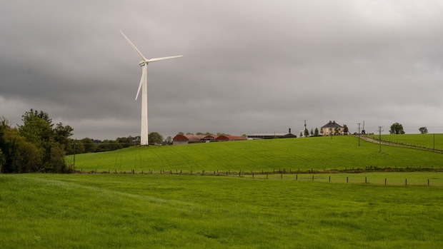 A wind turbine on a hill top of a farm near Ballyconnell, County Cavan, Ireland, on Friday, Sept. 24, 2021. Ireland's electricity grid warned of a potential capacity shortfall for the winter periods over the next five years. Photographer: Paulo Nunes dos Santos/Bloomberg