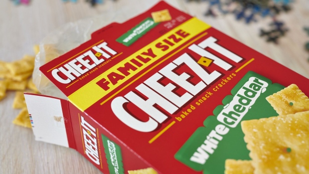 Kellogg's Cheez-It crackers arranged in Germantown, New York, US, on Monday, July 24, 2023. Kellogg Co. is scheduled to release earnings figures on August 3.