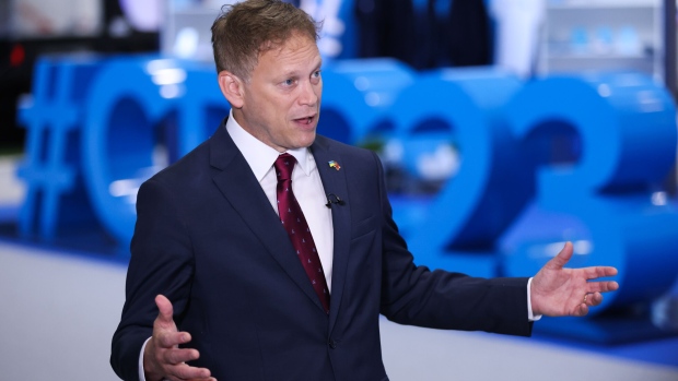 Grant Shapps, UK defence secretary, on the closing day of the UK Conservative Party Conference in Manchester, UK, on Wednesday, Oct. 4, 2023. UK Prime Minister Rishi Sunak is slated to take the stage Wednesday in Manchester for what is shaping up to be the biggest speech of his political career.