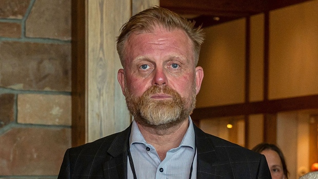 Asgeir Jonsson, governor of the Central Bank of Iceland, arrives for dinner during the Jackson Hole economic symposium in Moran, Wyoming, US, on Thursday, Aug. 24, 2023. 