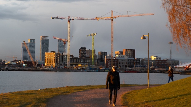New residential apartment blocks in Helsinki, Finland, May 3, 2023. Finland’s election winner signaled progress in talks to form a pro-business ruling coalition in the Nordic nation, reiterating the aim of reaching a government deal by next month.