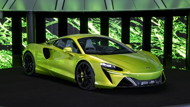 The new McLaren Artura high-performance hybrid supercar is revealed at McLaren Technology Centre on January 29, 2021 in Woking, England.