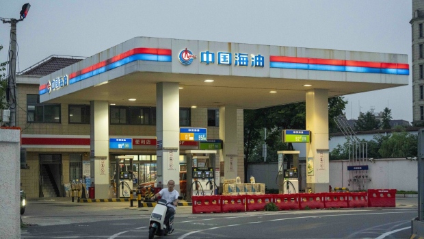 Signage atop a Cnooc Ltd. filling station in Shanghai, China, on Friday, Aug. 11, 2023. Cnooc is scheduled to release earnings results on Aug. 17.