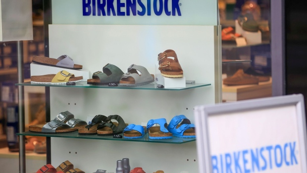 A display of sandals inside a Birkenstock store in Berlin, Germany, on Friday, Sept. 22, 2023. Birkenstock has filed for an initial public offering in New York, in another sign of the allure US equity markets hold for European firms seeking a valuation uplift. Photographer: Krisztian Bocsi/Bloomberg