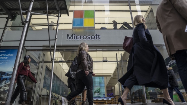 A Microsoft store in New York, US, on Friday, Jan. 20, 2023. US technology stocks are about to hit their next hurdle when earnings season for the most influential segment of the S&P 500 Index gets underway in the coming week: vanishing profits. Photographer: Victor J. Blue/Bloomberg
