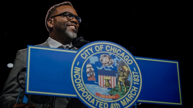 Brandon Johnson, mayor of Chicago, during an inauguration ceremony at the Credit Union 1 Arena in Chicago, on May 15, 2023.