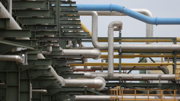Pipes carrying hydrogen, steam, nitrogen and other substances in Leuna, Germany. 