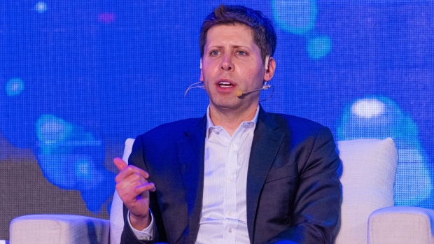 Sam Altman, chief executive officer of OpenAI, speaks during a forum in Taipei, Taiwan.